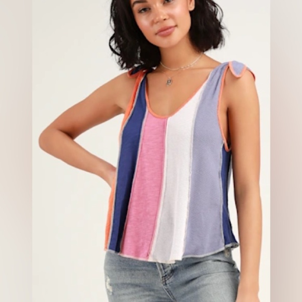 We The Free Carousel Stripe Tie Strap Tank Top Medium Colorblock